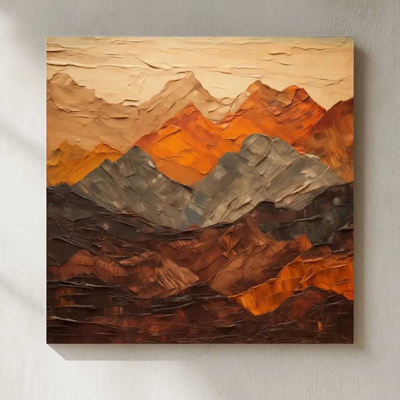 Textured Impasto Style Mountain Range - Rustic Earthy Abstract Wall Art