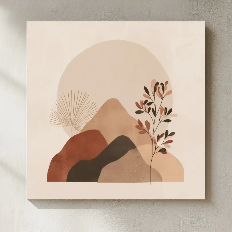 Boho Abstract Mountain Silhouette - Neutral Terracotta Botanical Wall Art