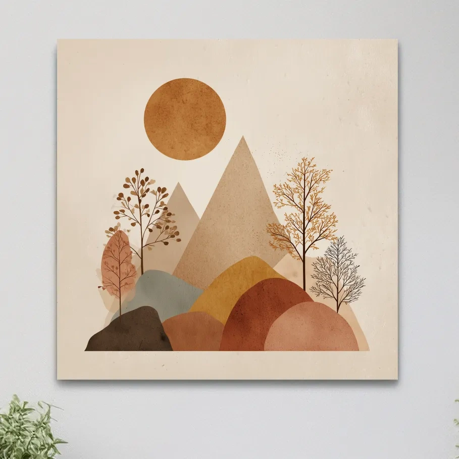 Minimalist Scandi Mountain Sunset Landscape - Boho Neutral Earth Tone Wall Art