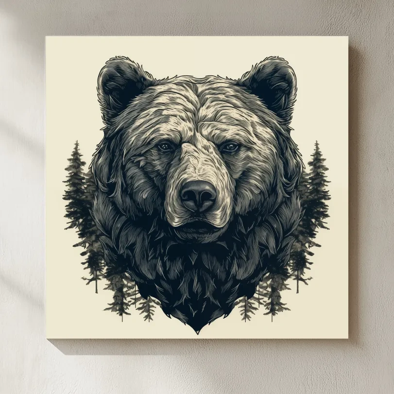 Grizzly Bear Portrait Illustration Artwork - Vintage Wilderness Forest Wall Art