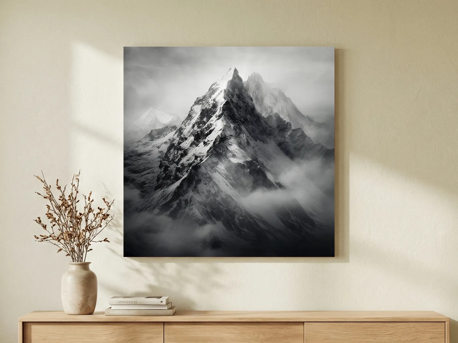 Moody Monochrome Snowcapped Mountain Peaks - Photographic Alpine Wall Art