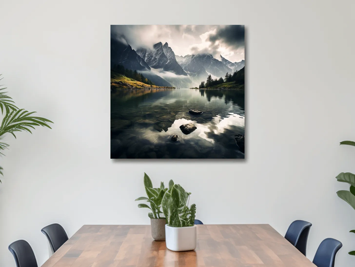 Moody Alpine Lake Reflection Photograph - Dramatic Landscape Wall Art