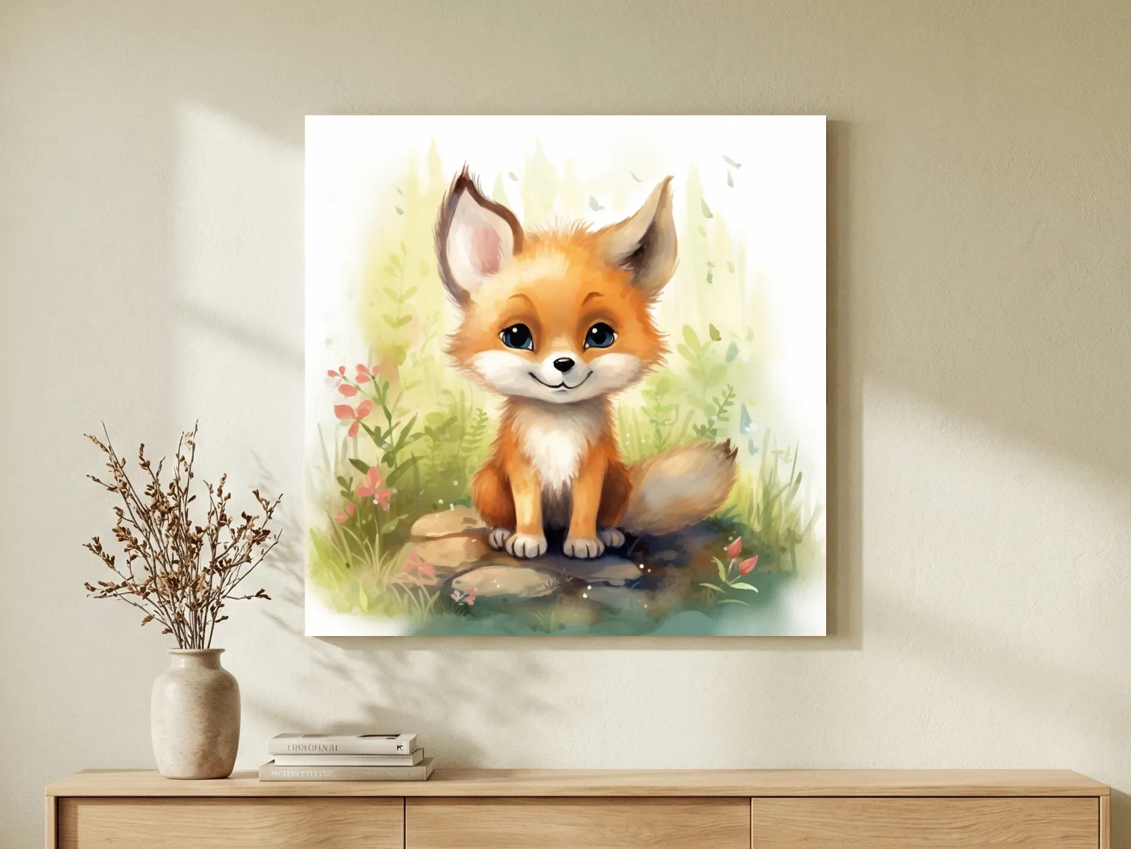 Cute Baby Fox Watercolor Illustration - Woodland Nursery Animal Wall Art