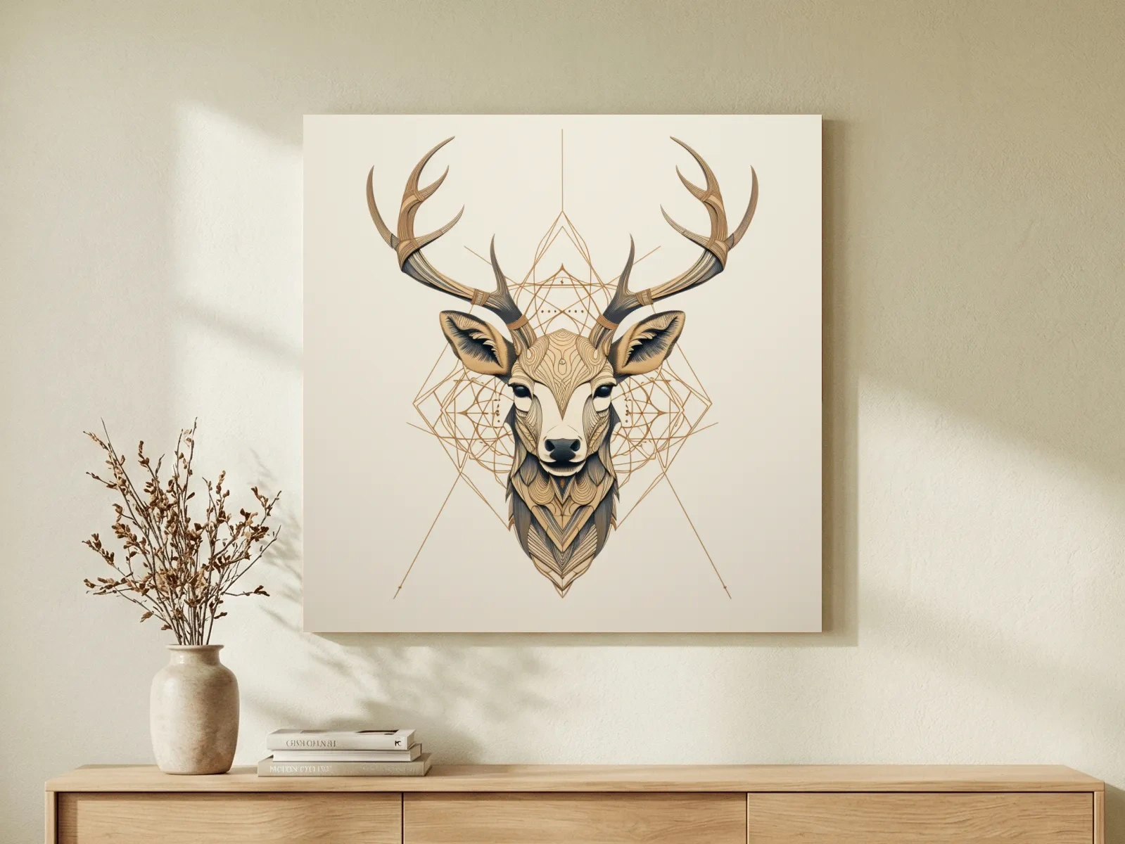 Geometric Deer Head Line Art - Tattoo Style Wildlife Wall Art