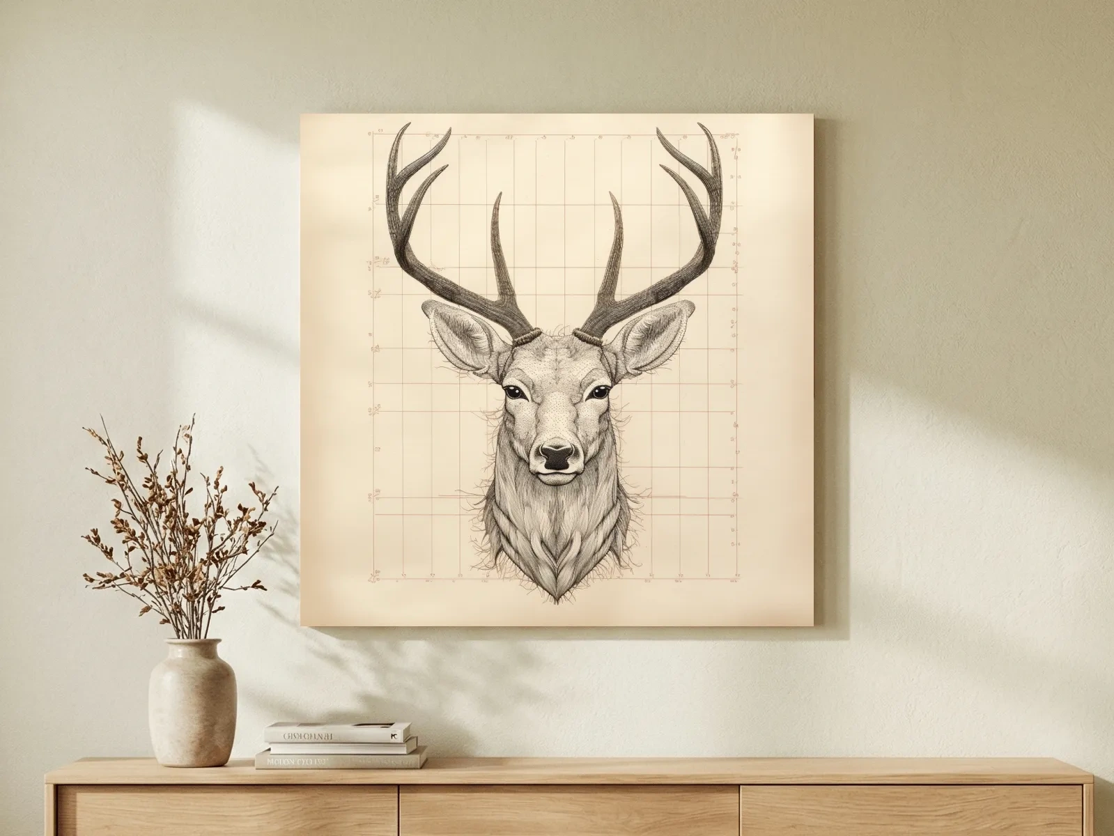 Vintage Deer Head Sketch Illustration - Rustic Wildlife Wall Art