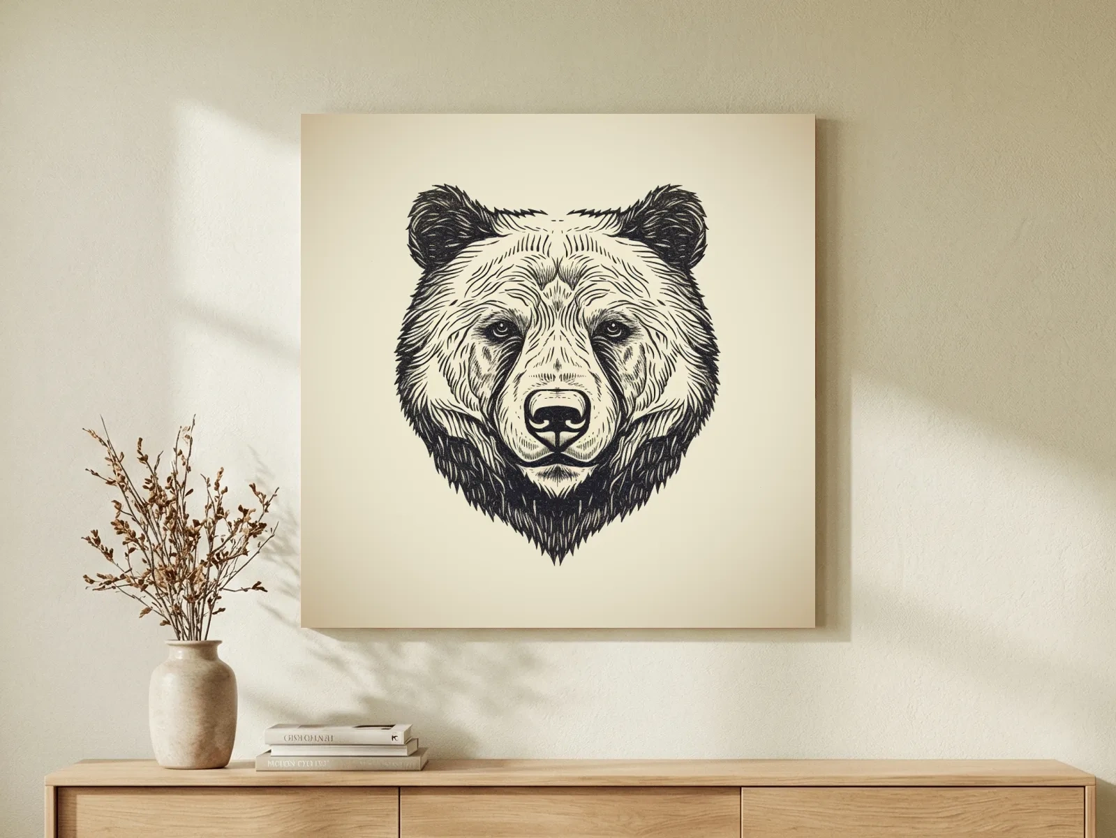 Vintage Grizzly Bear Line Drawing - Minimalist Wildlife Wall Art