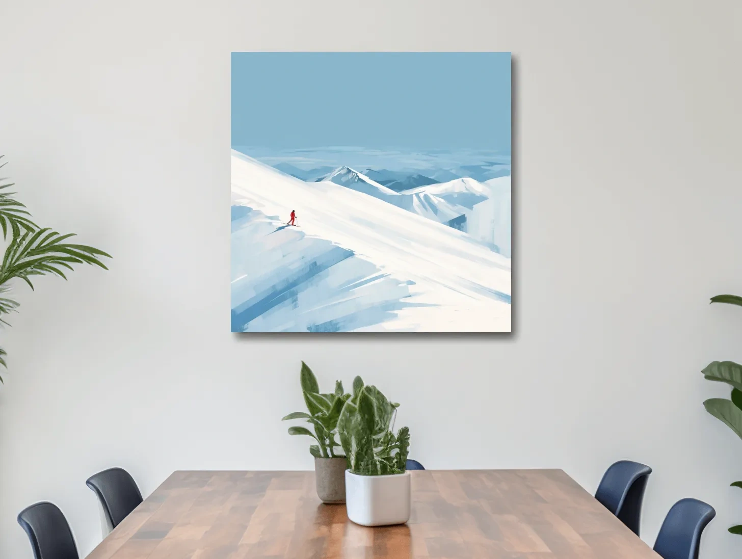 Minimalist Backcountry Skier Painting - Alpine Winter Wall Art