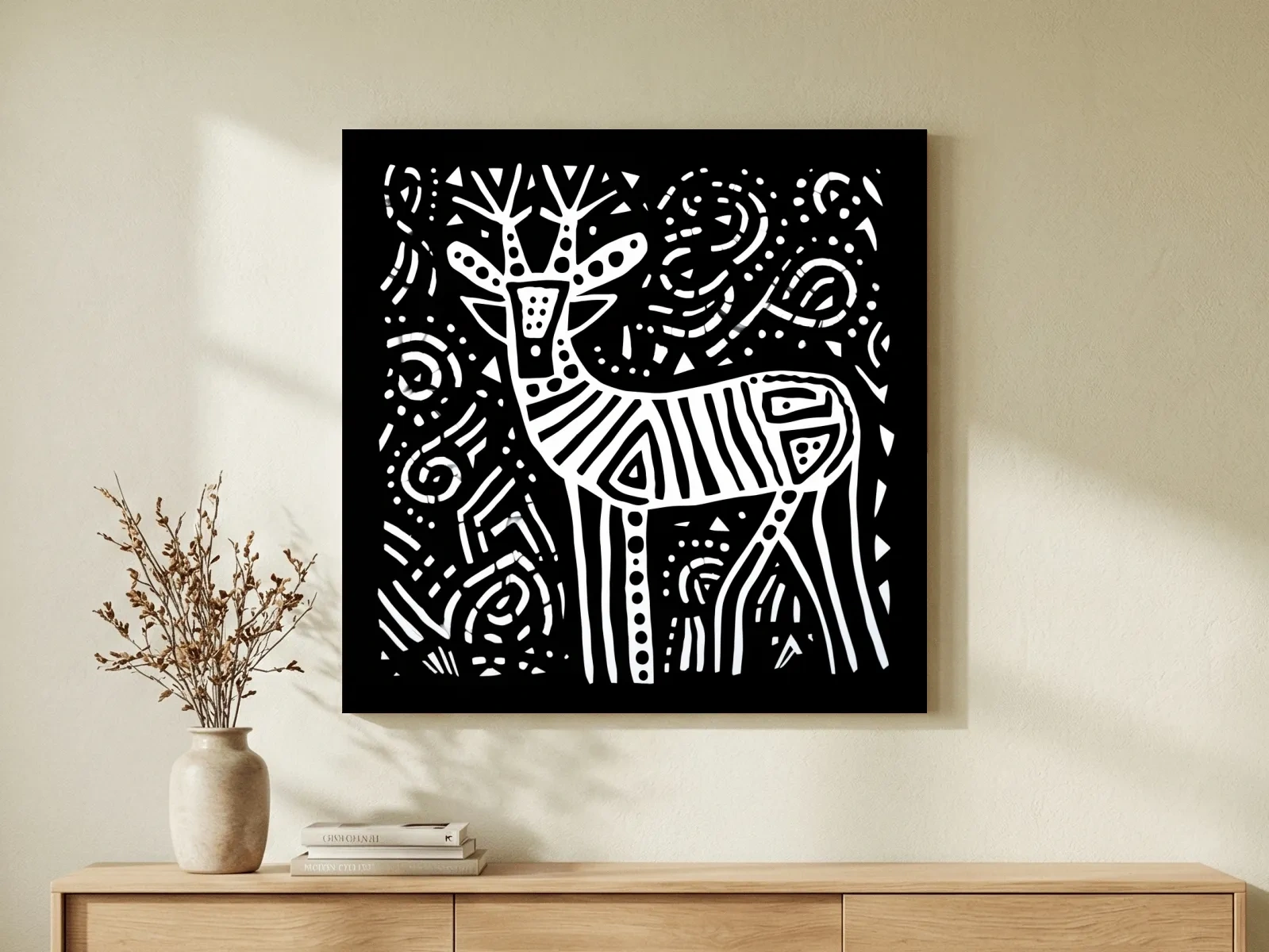 Simple tribal style doodle illustration of a deer