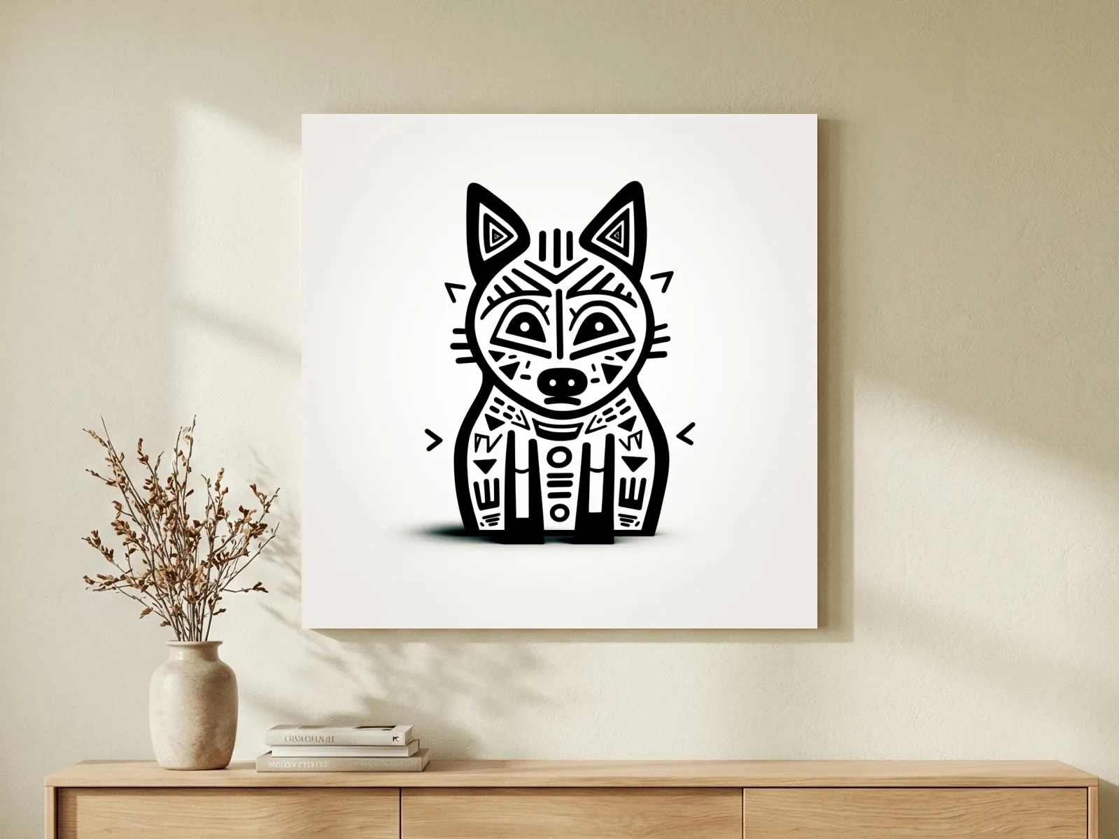 Minimalist Tribal Fox Line Art - Quirky Black And White Animal Wall Art