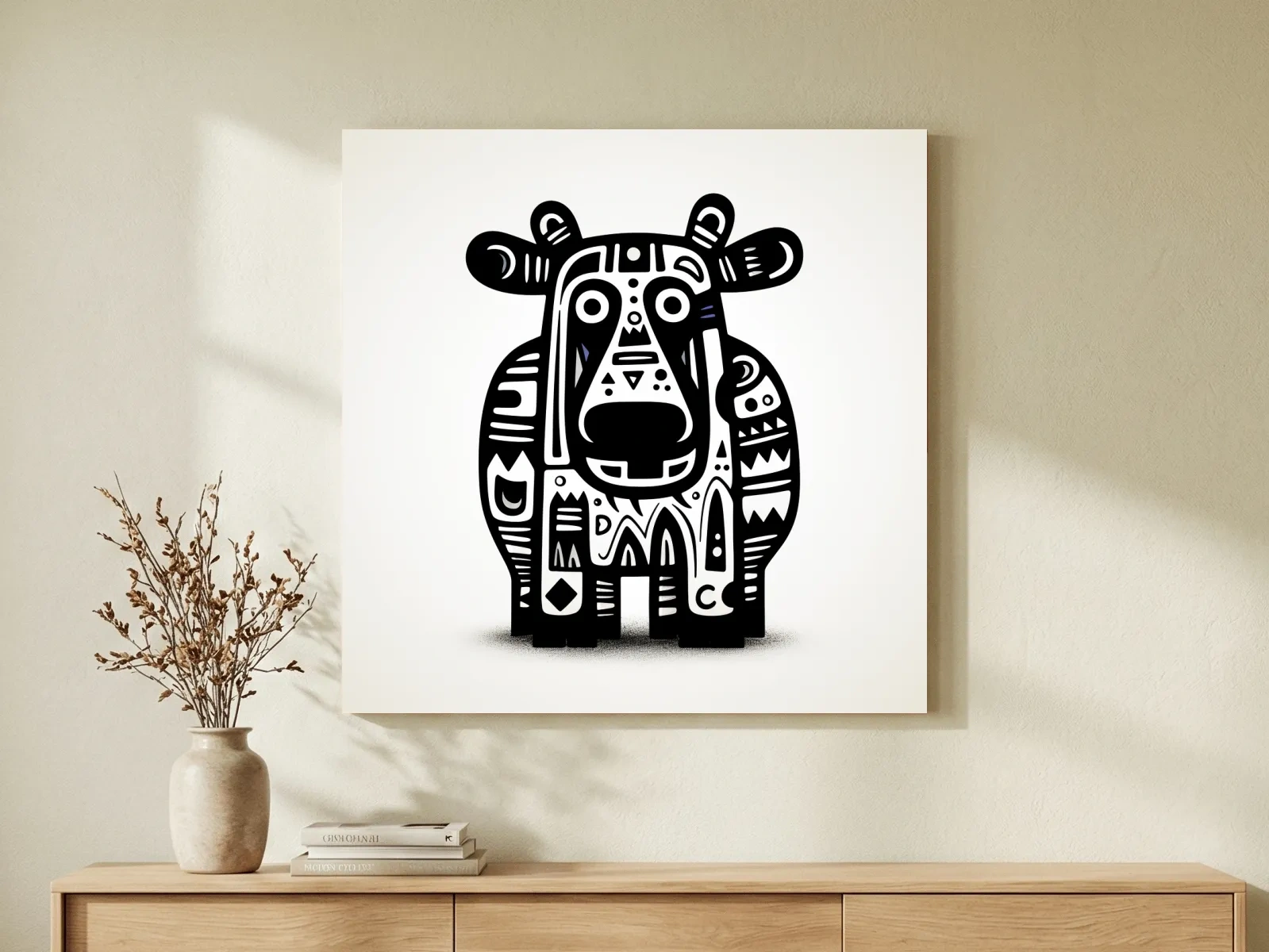 Tribal Folk Art Moose Illustration - Quirky Black And White Wildlife Wall Art