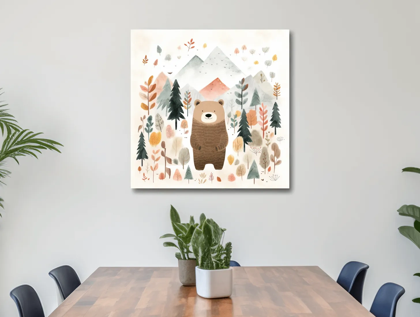 Cute Watercolor Bear Bear In Forest - Whimsical Mountain Nursery Wall Art