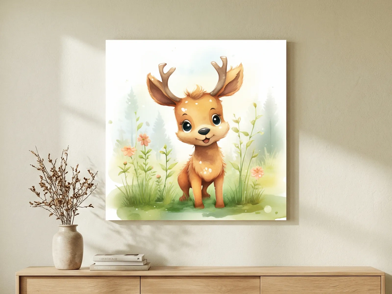 Cute Watercolor Baby Deer Illustration - Woodland Nursery Animal Wall Art