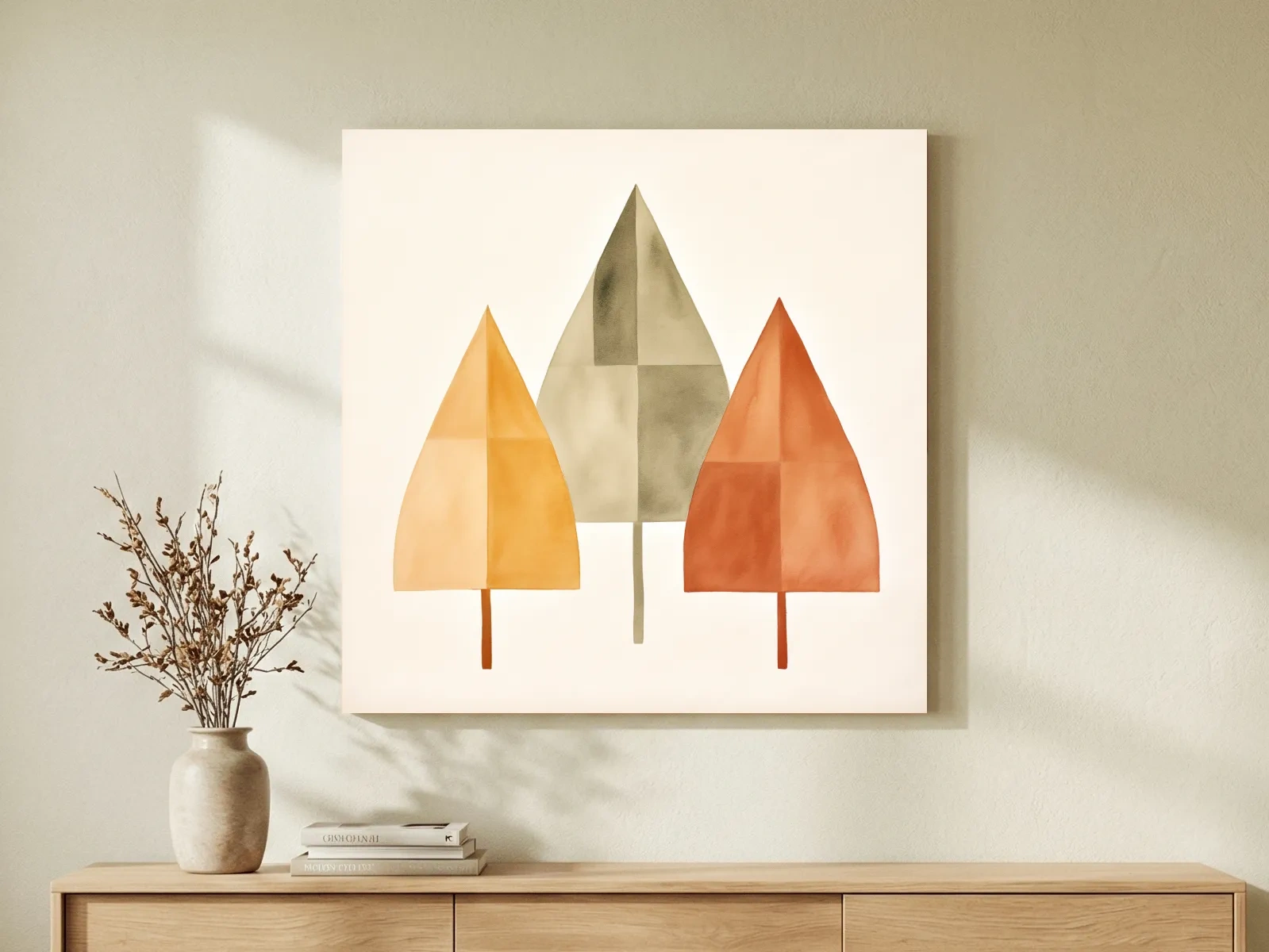 Minimalist Geometric Autumn Trees - Scandinavian Watercolor Forest Wall Art