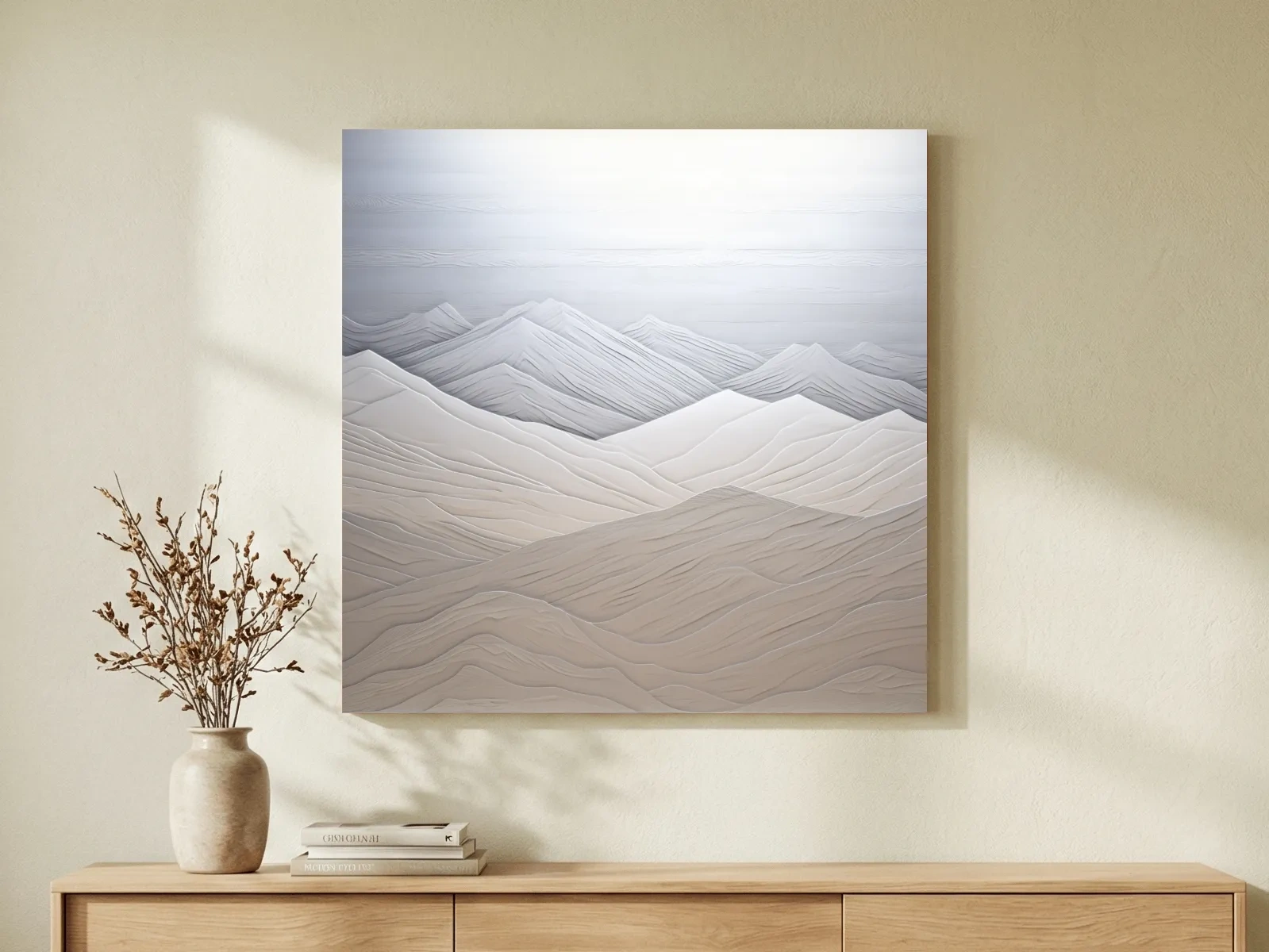 Minimalist Layered Mountain Relief Landscape - Monochrome Artwork