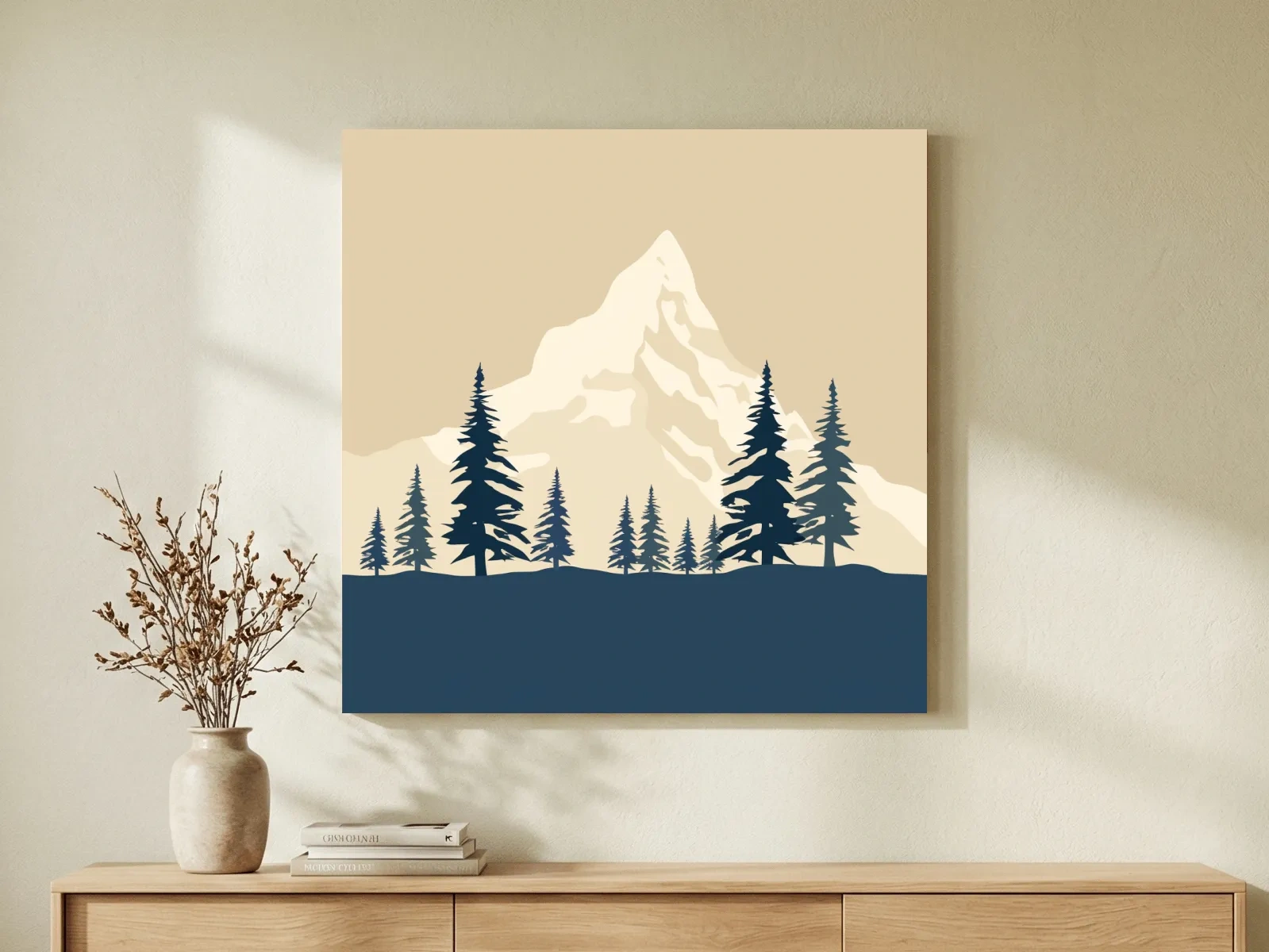 Minimalist Rustic Alpine Mountain Silhouette - Scandinavian Pine Forest Landscape Wall Art