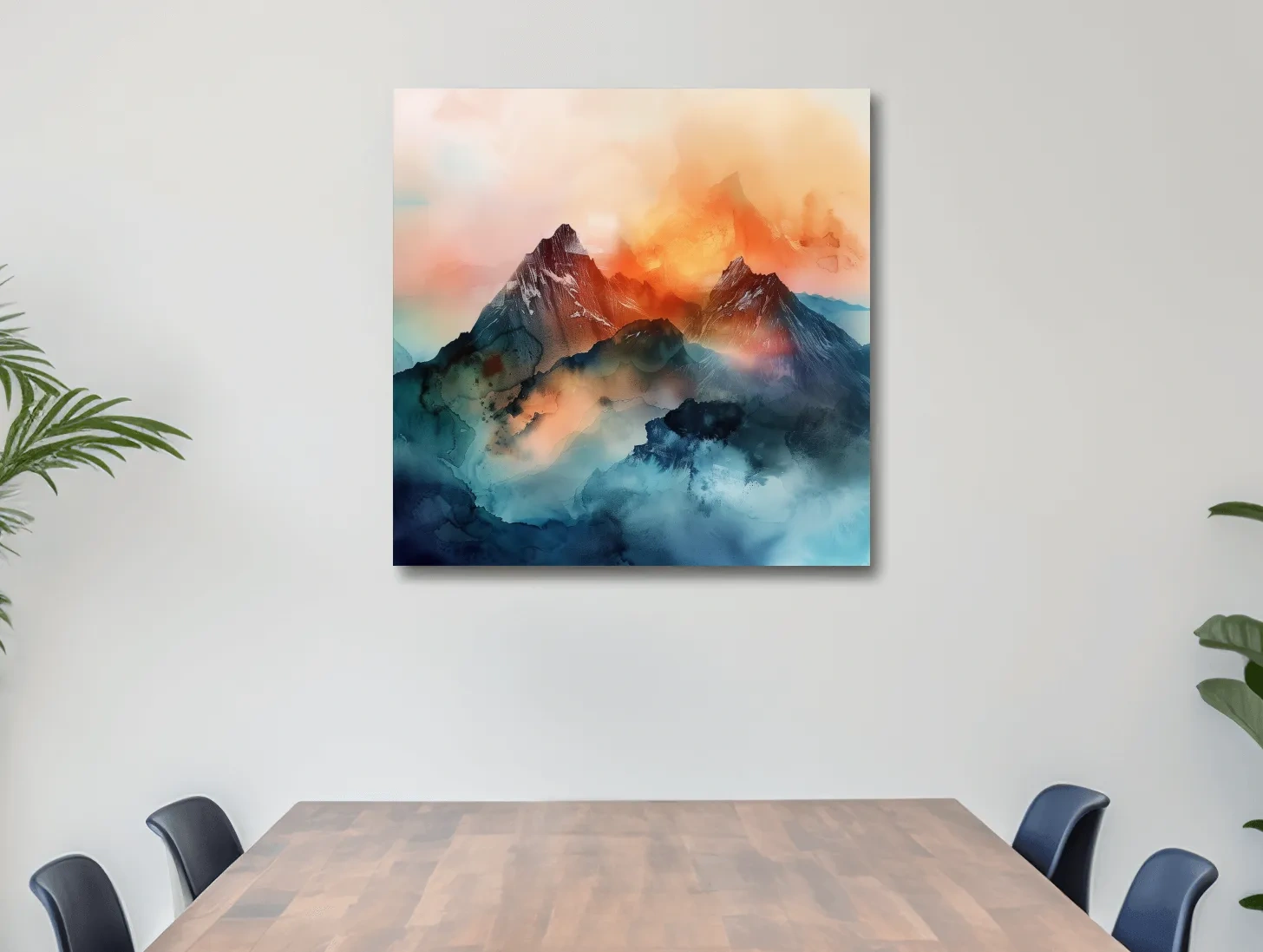 Vibrant Abstract Alpine Mountain Sunrise - Watercolor Landscape Artwork