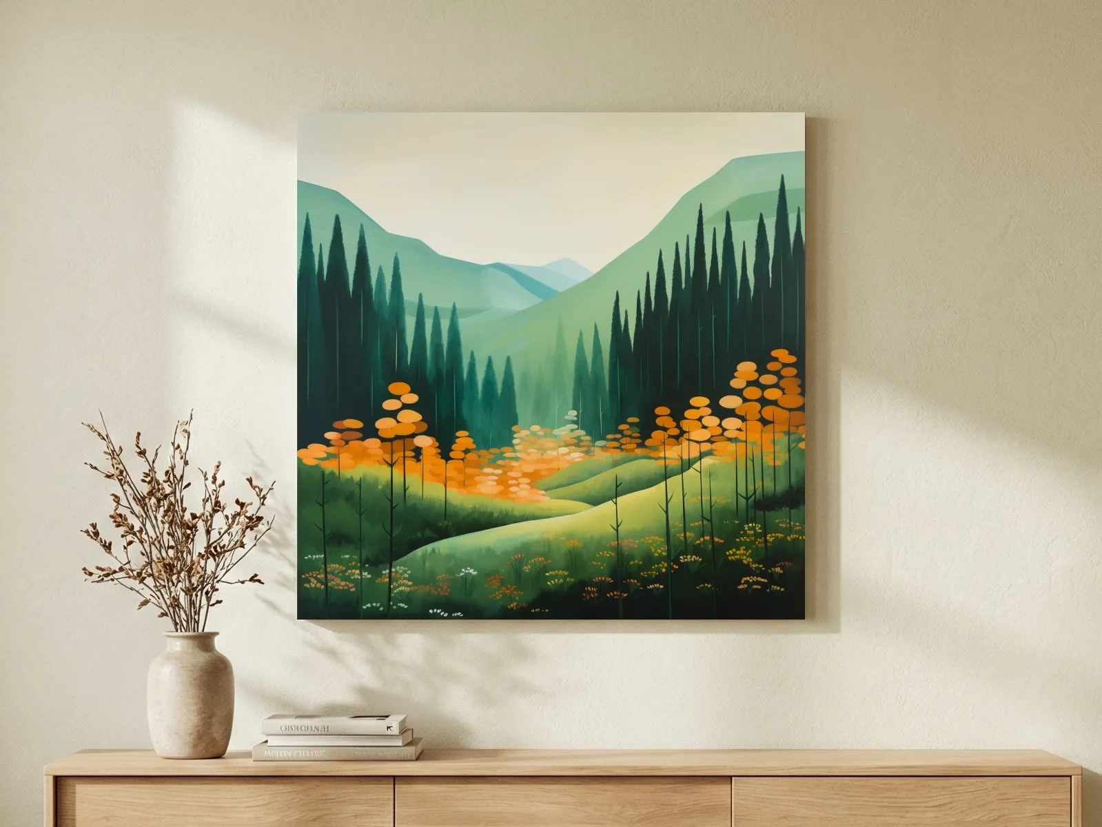 Serene Alpine Valley Pine Forest - Autumn Mountain Landscape Wall Art