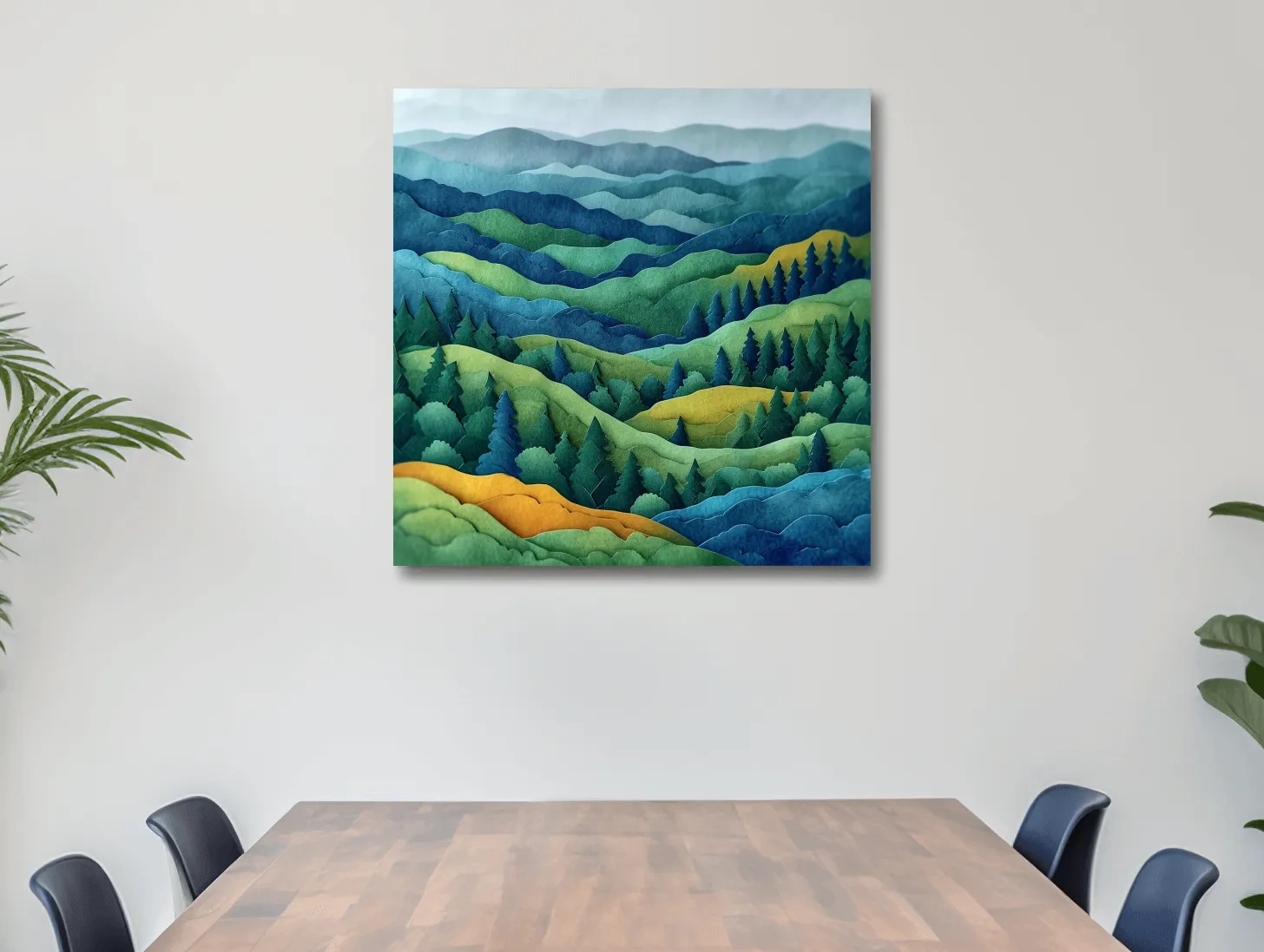 Layered Papercut Mountain Forest Landscape - 3D Effect Wall Art