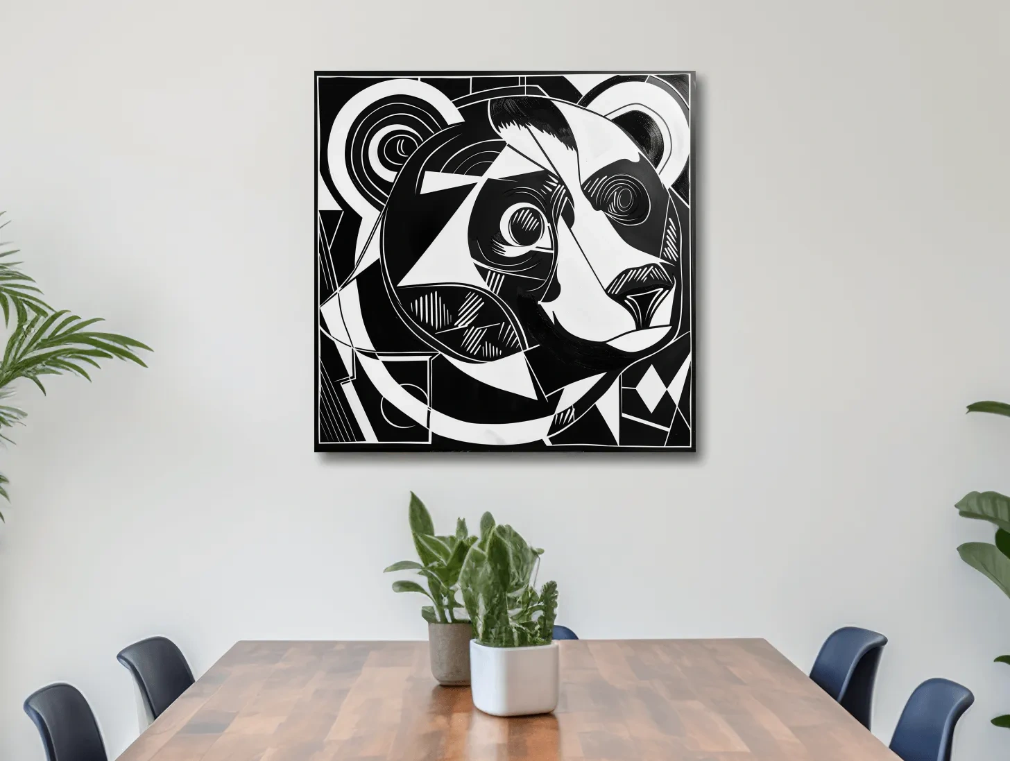 Cubism style abstract painting of a black bear, modern wall art