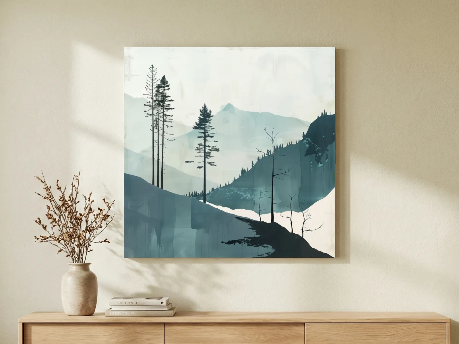 Minimalist Nordic Forest Artwork - Scandinavian Alpine Mountain Wall Art