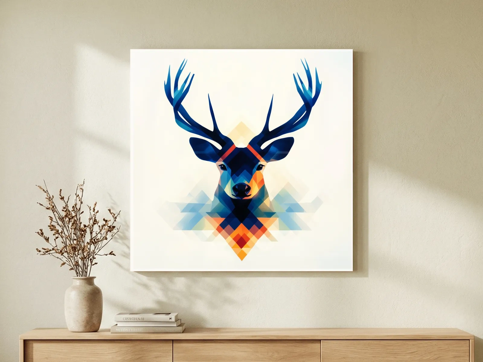 Geometric Stag Head Illustration - Colorful Abstract Wildlife Wall Art