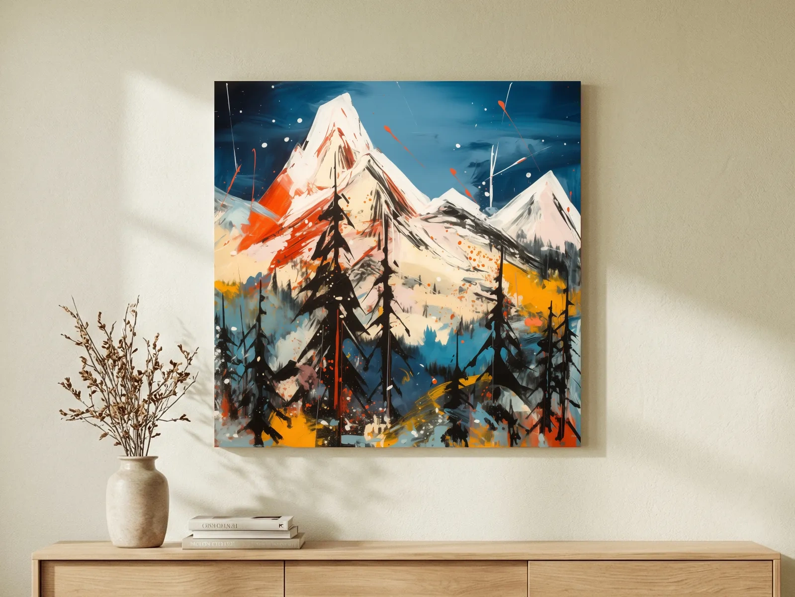 Vibrant Abstract Alpine Mountain Peaks - Bold Contemporary Painting Wall Art