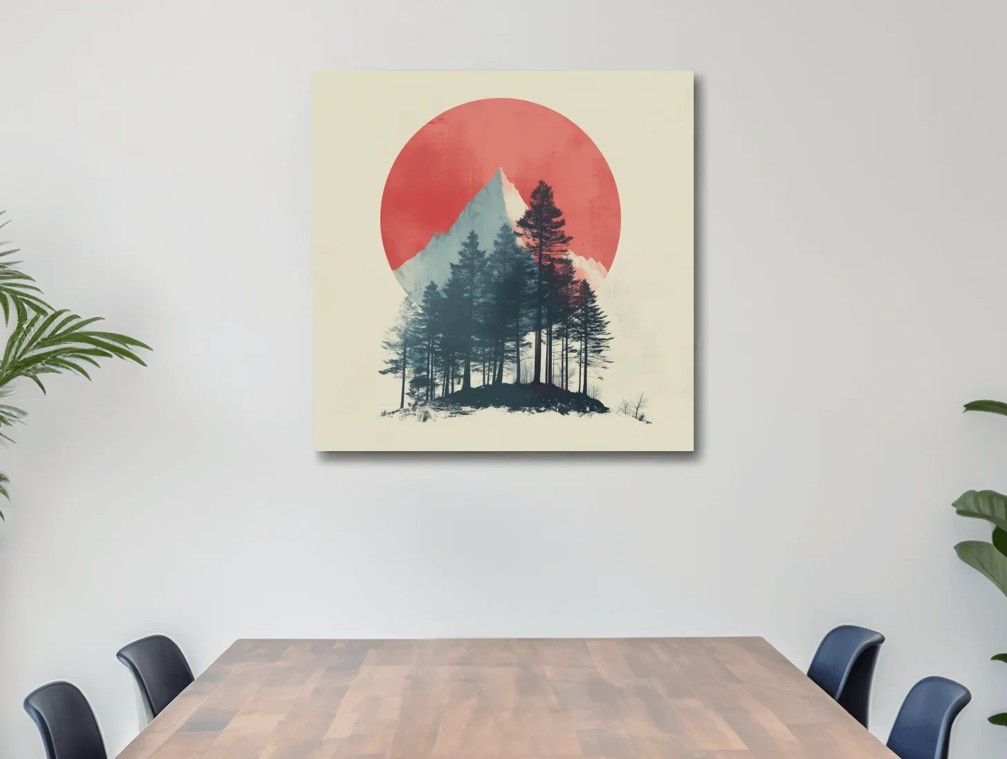 Minimalist Mountain Peak Pine Forest - Scandinavian Sunset Landscape Wall Art
