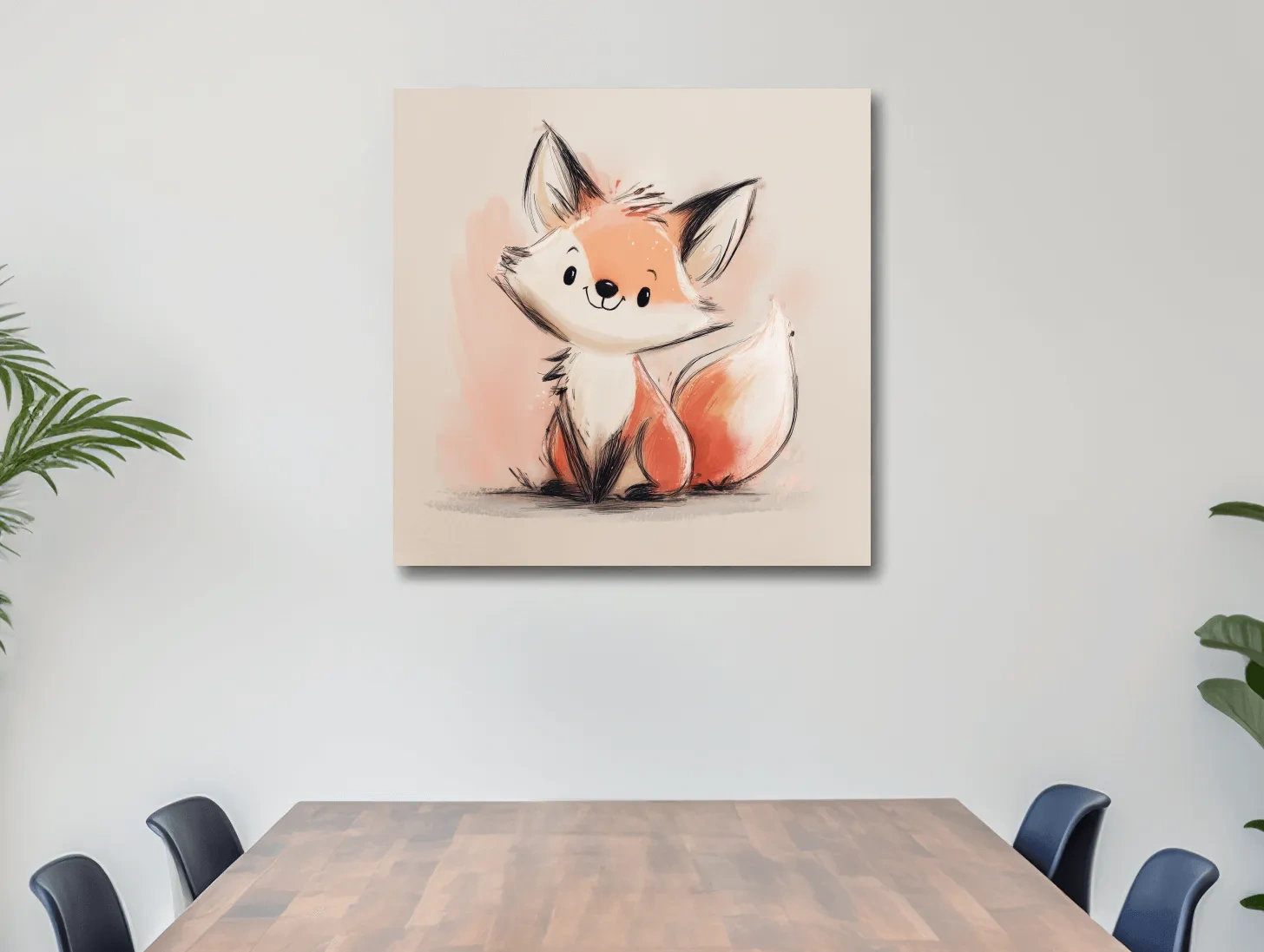 Cute Watercolor Baby Fox Illustration - Whimsical Woodland Nursery Wall Art