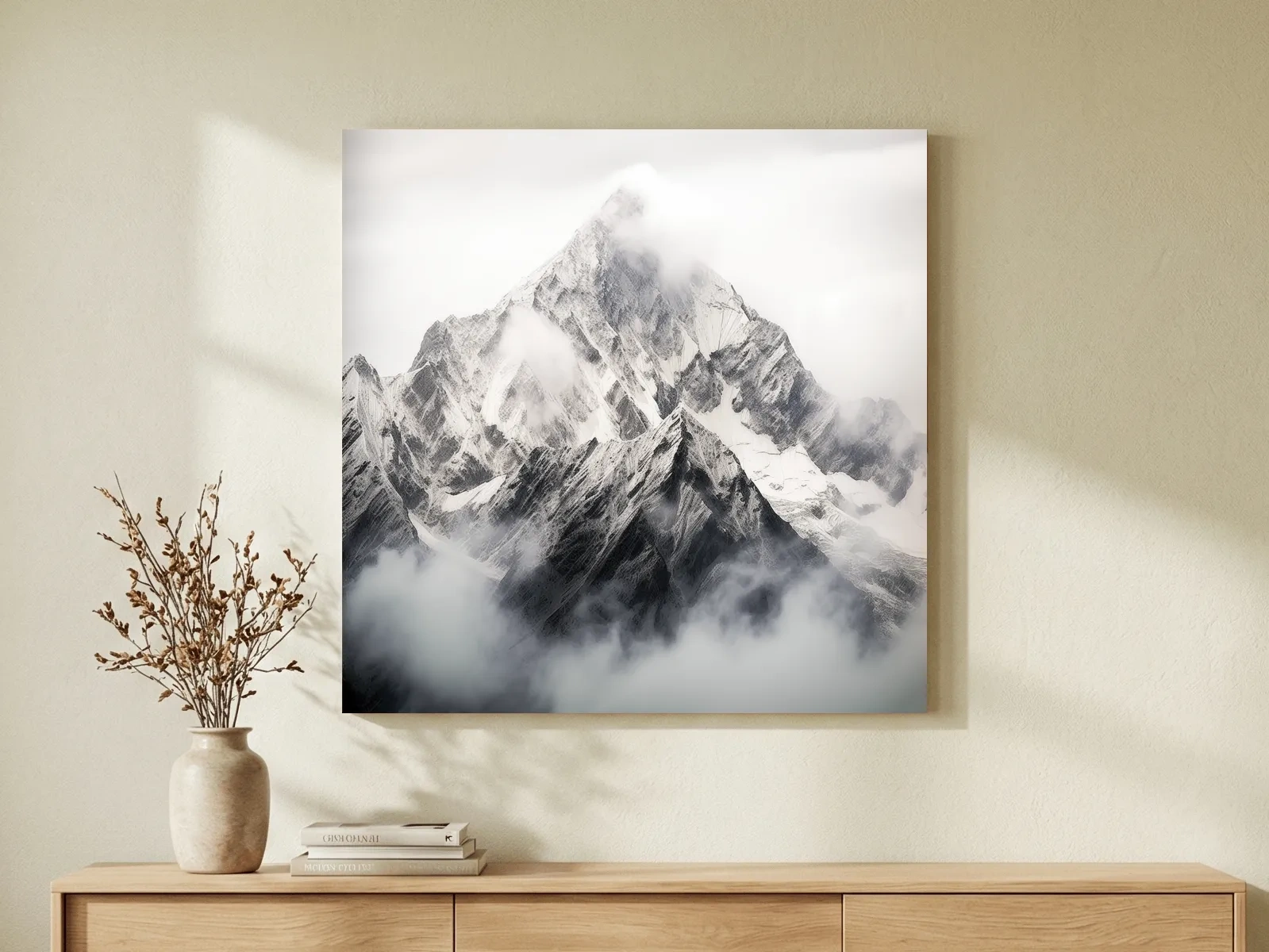Snowcapped Alpine Peak Photography - Monochrome Mountain Wall Art