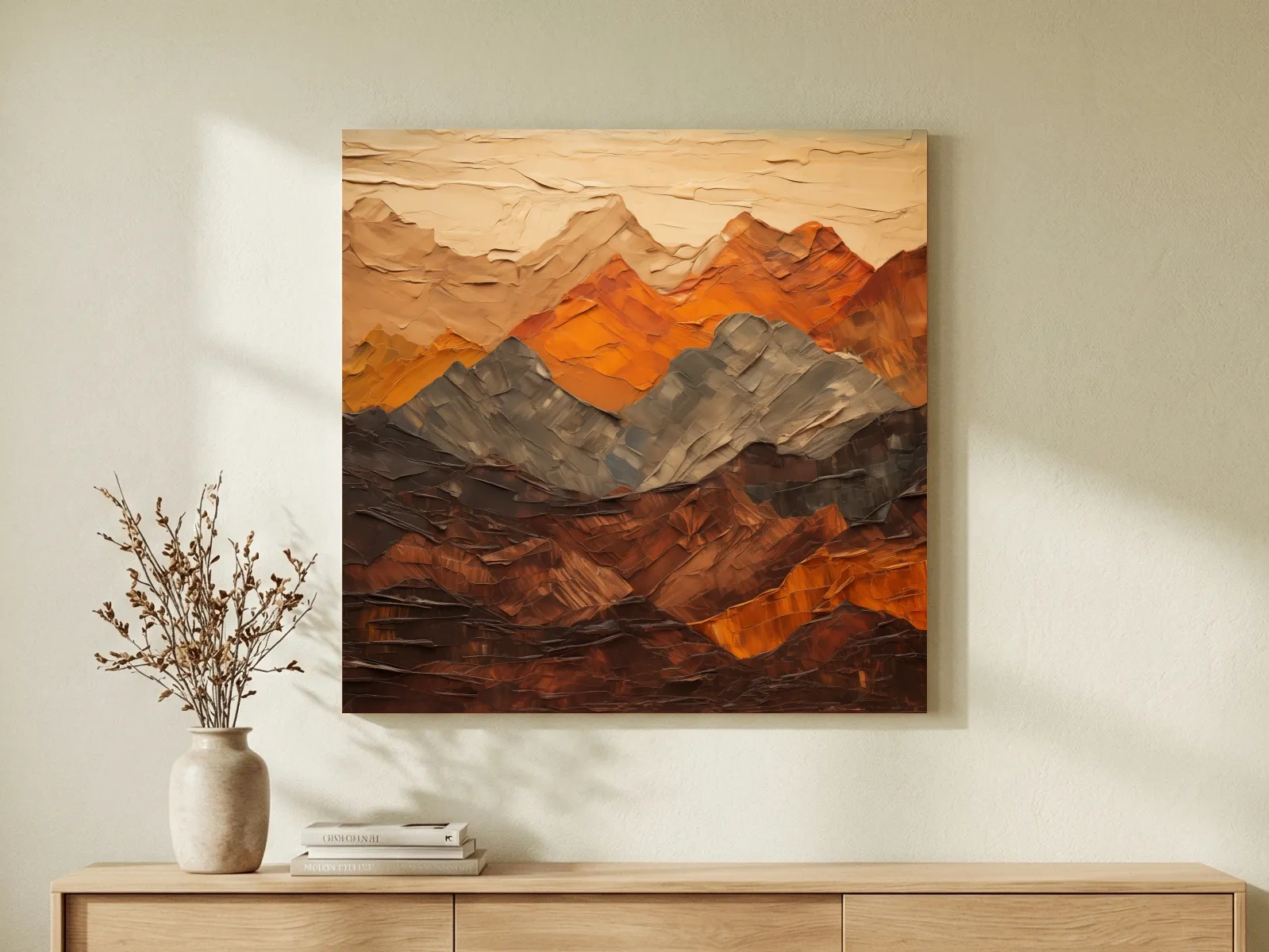 Textured Impasto Style Mountain Range - Rustic Earthy Abstract Wall Art