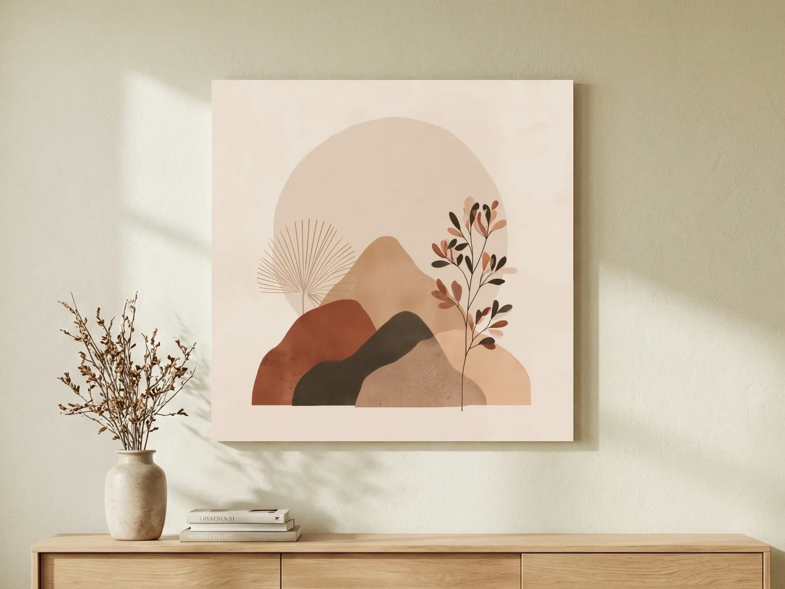 Boho Abstract Mountain Silhouette - Neutral Terracotta Botanical Wall Art