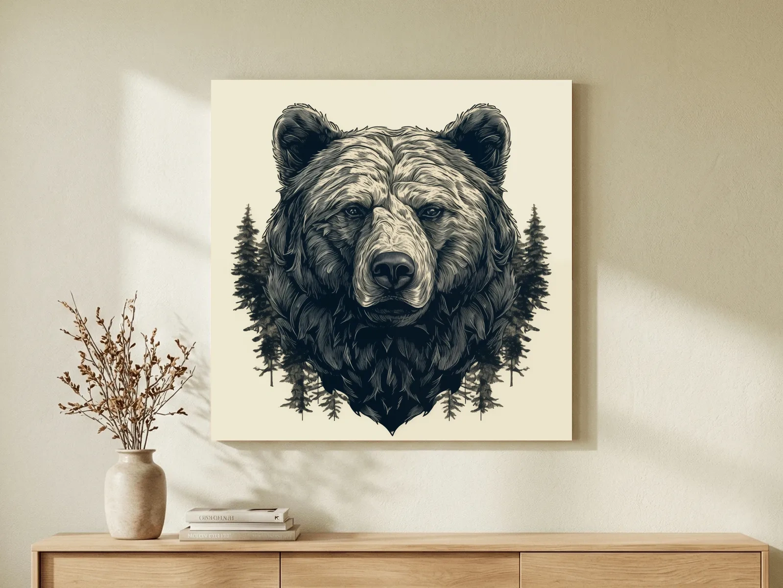Grizzly Bear Portrait Illustration Artwork - Vintage Wilderness Forest Wall Art