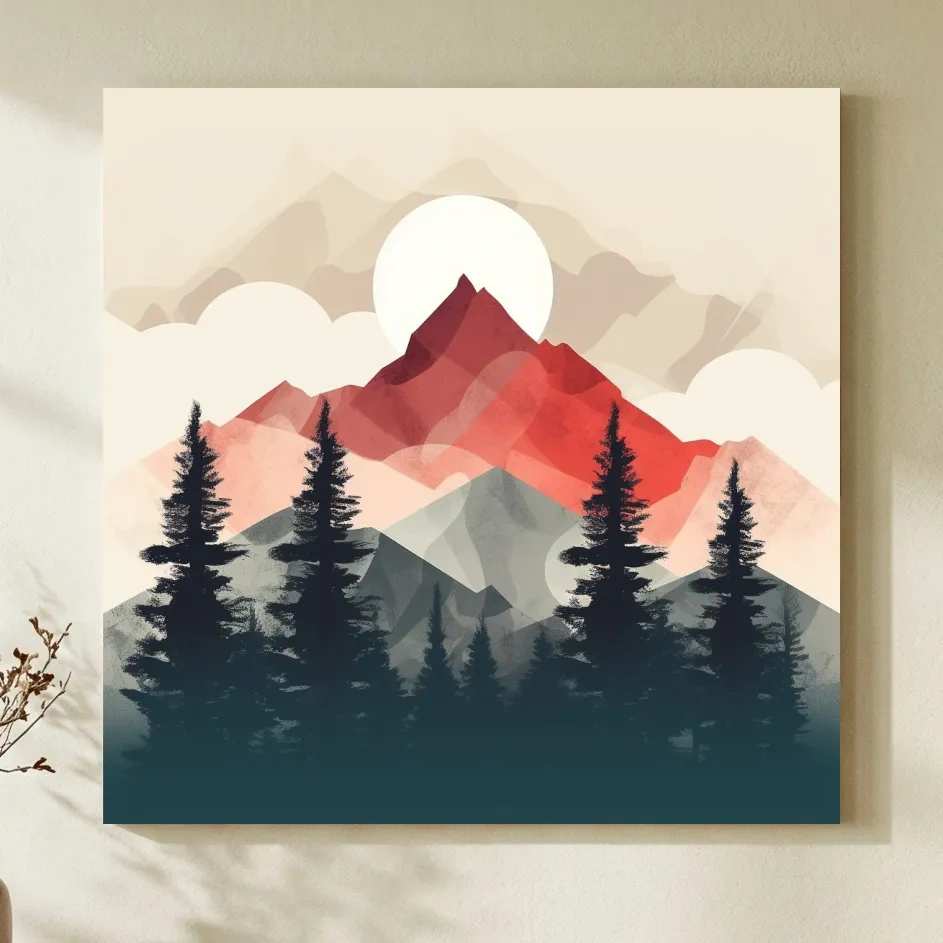 Minimal Alpine Mountain Sunrise - Pine Forest Wall Art