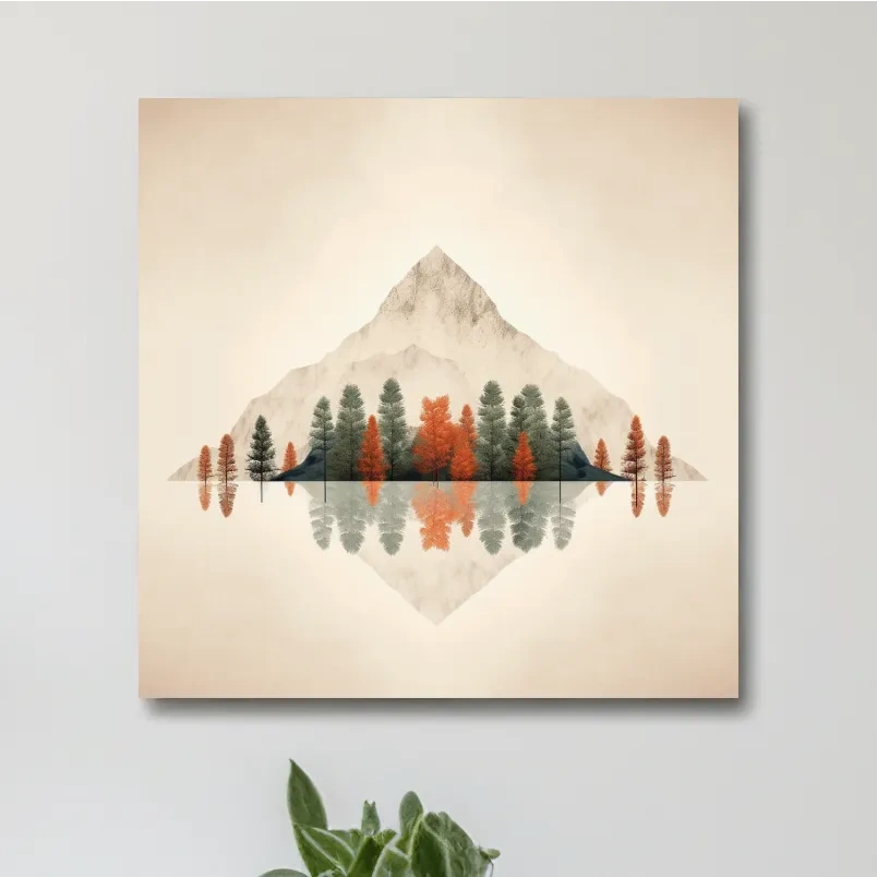 Minimal mountain art, treeline forest in fall