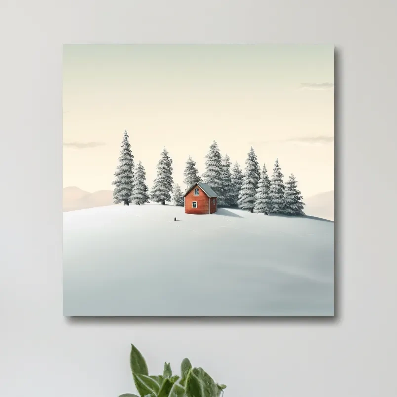 Minimal art, cabin in the snow