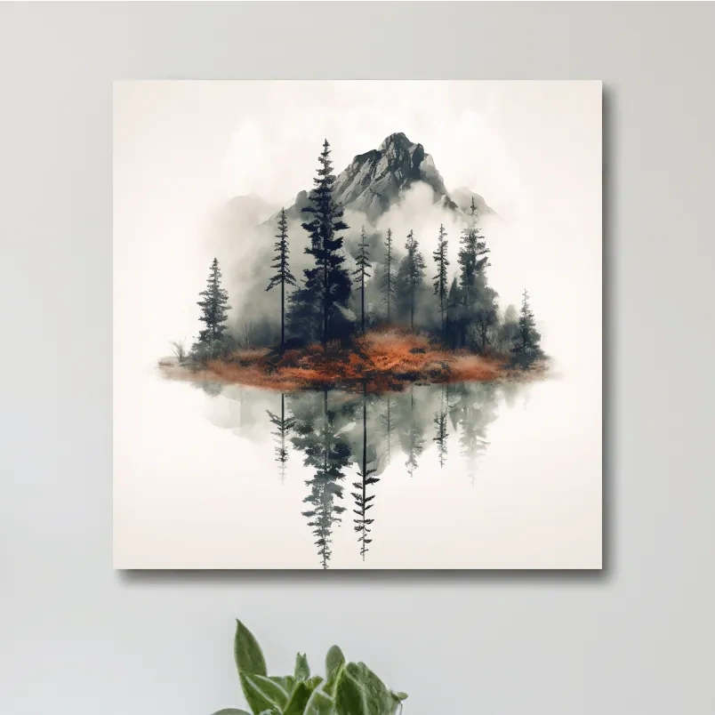 Minimal art, trees reflecting from a lake