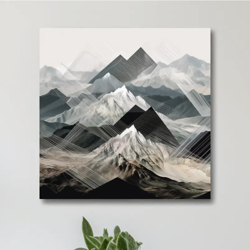 Photographic mountain art, overlayed with abstract lines
