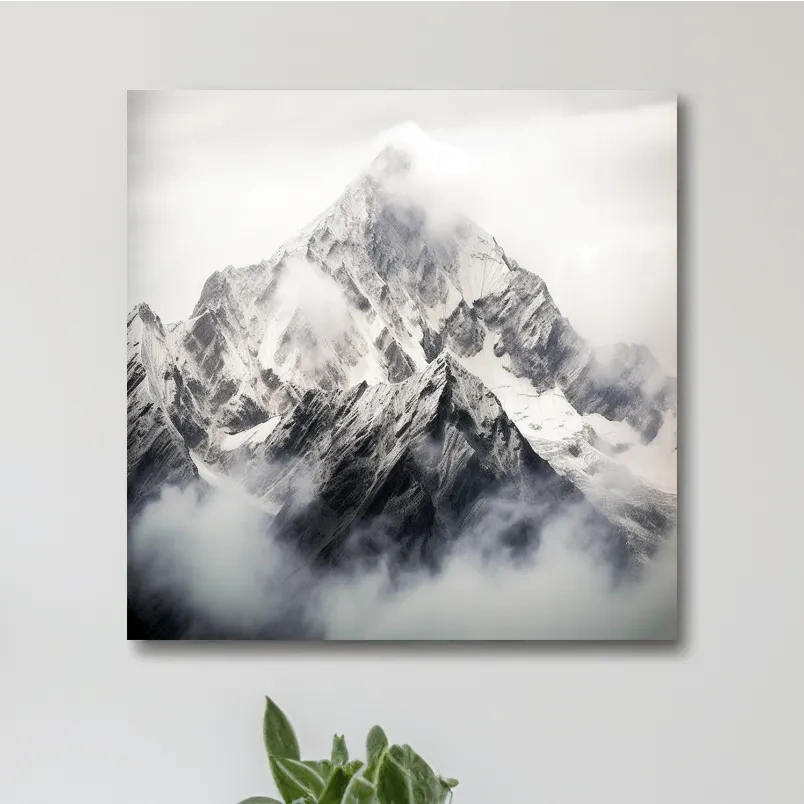 Photographic art, snowy glacier in the clouds