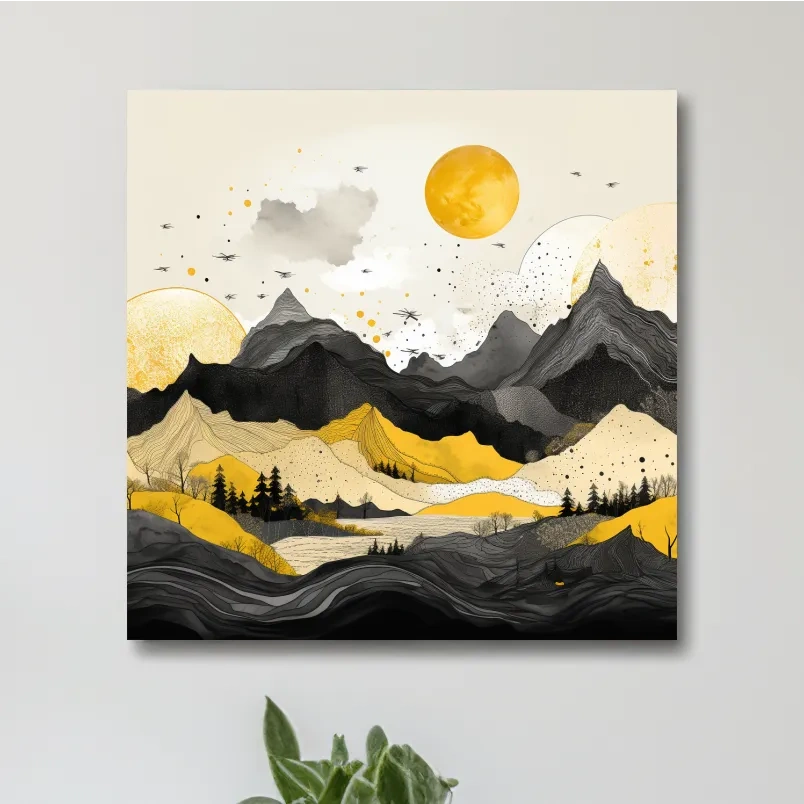 Bold lines mountain illustration, yellow and black