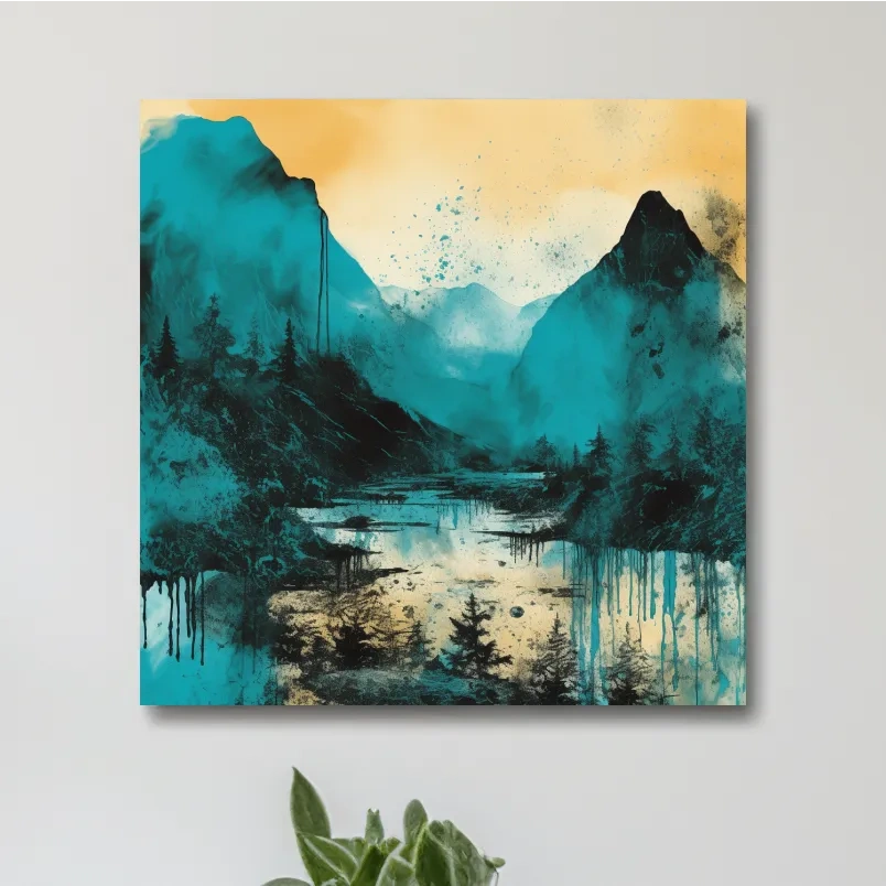 Abstract painting of a mountain landscape