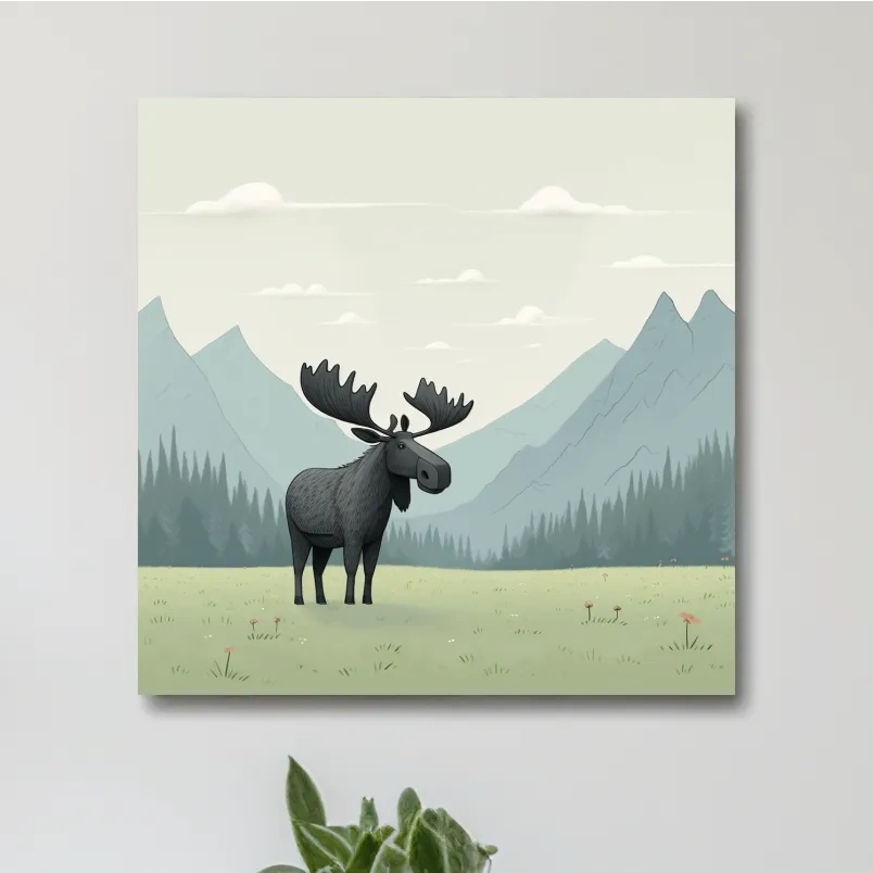 Childrens illustration of a moose in the alpine