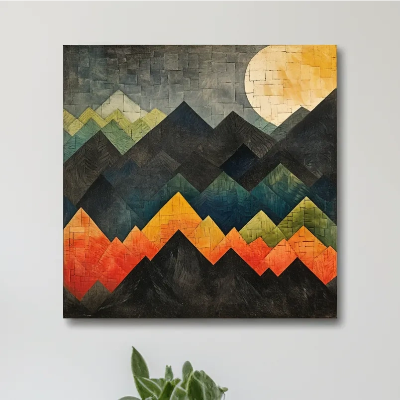 Abstract textured mountain shapes artwork