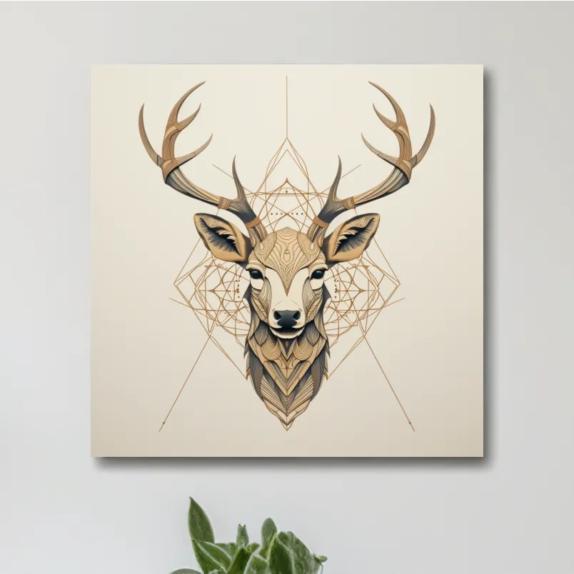 Geometric Deer Head Line Art - Tattoo Style Wildlife Wall Art