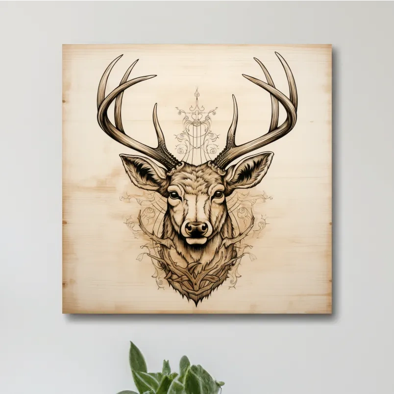 Subtle wood burning art of an elegant deer head