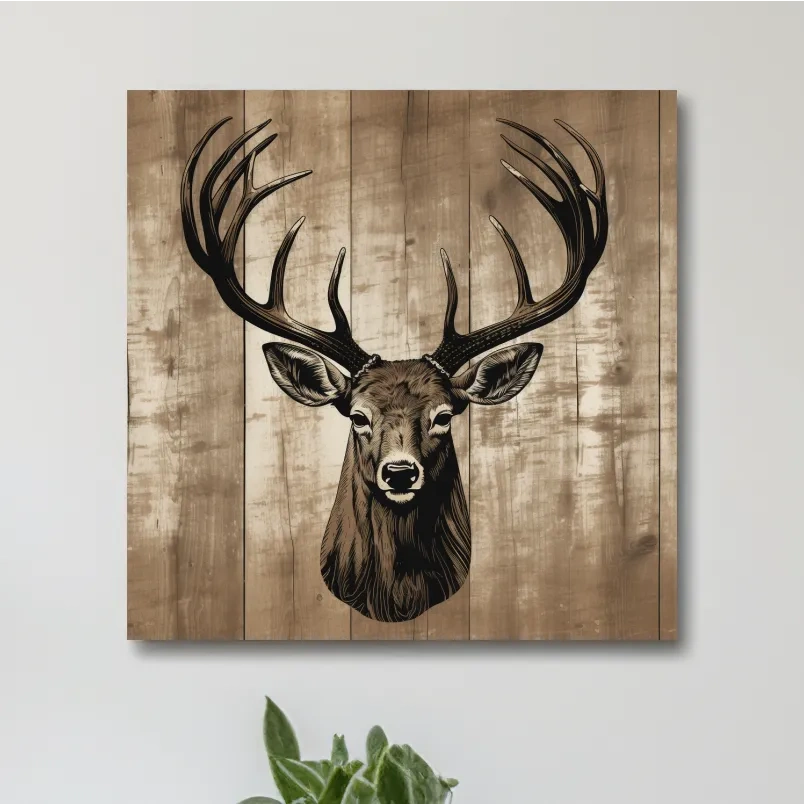 Wooden print illustration of a deers head