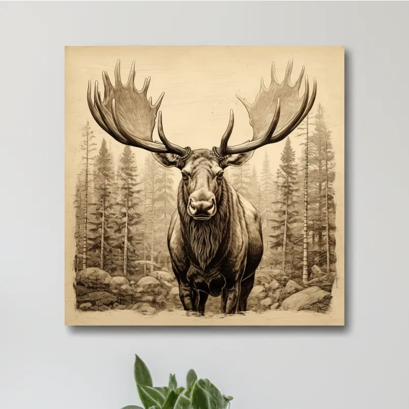 Vintage style sepia drawing of a large moose