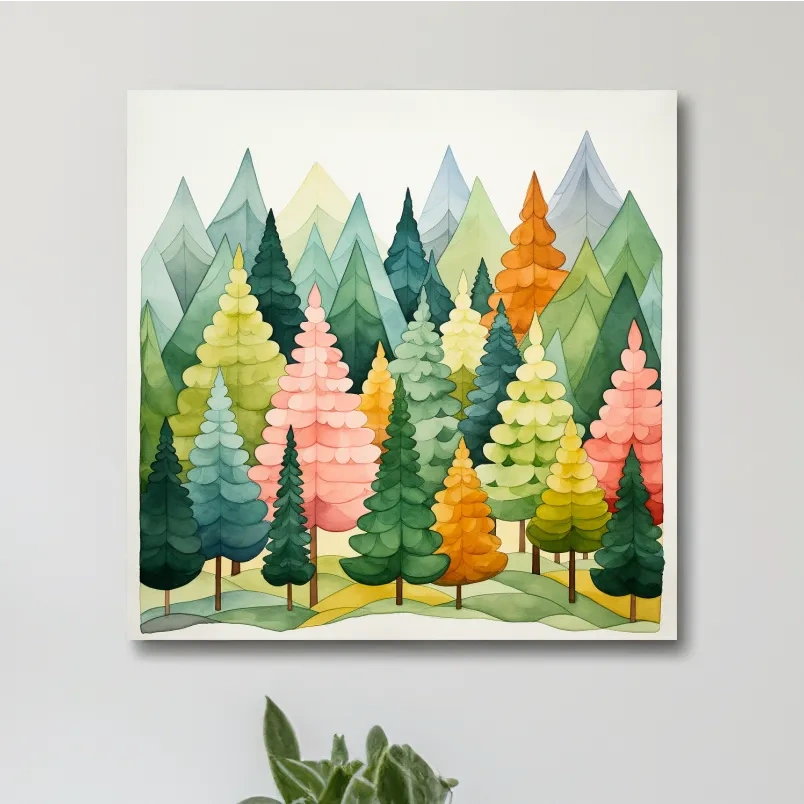 Watercolour style art of colorful dreamy forest