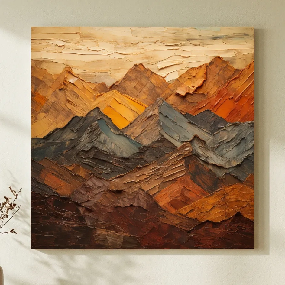 Textured Abstract Mountain Range Painting - Impasto Effect Rustic Landscape Wall Art