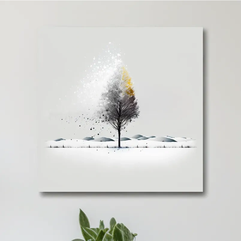 Abstract minimal illustration of a tree in the snow