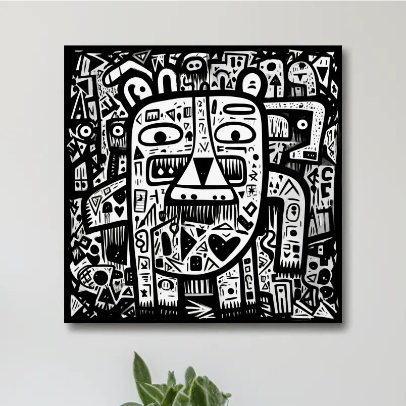 Tribal style doodle illustration of a bear character